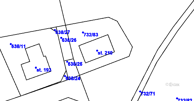 Parcela st. 210 v KÚ Křečovice u Neveklova, Katastrální mapa
