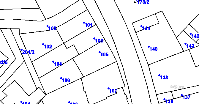 Parcela st. 105 v KÚ Břuchotín, Katastrální mapa