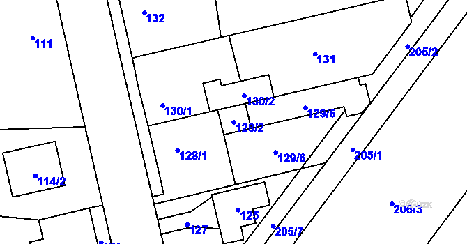Parcela st. 128/2 v KÚ Břuchotín, Katastrální mapa