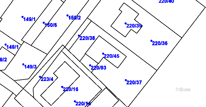 Parcela st. 220/45 v KÚ Břuchotín, Katastrální mapa