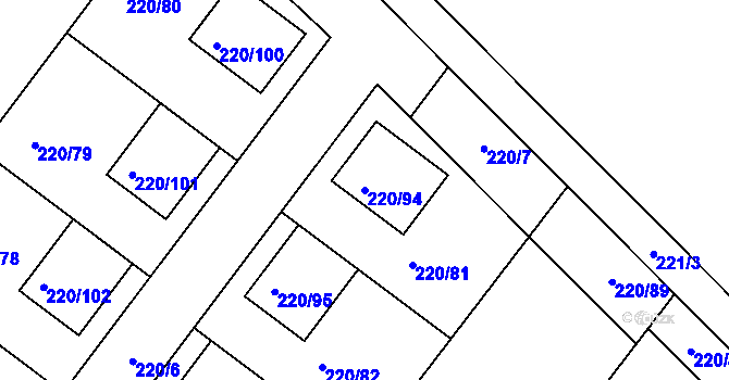 Parcela st. 220/94 v KÚ Břuchotín, Katastrální mapa