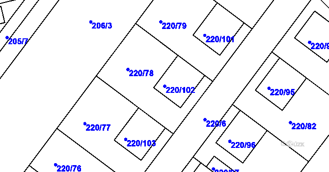 Parcela st. 220/102 v KÚ Břuchotín, Katastrální mapa