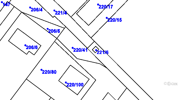 Parcela st. 221/6 v KÚ Břuchotín, Katastrální mapa