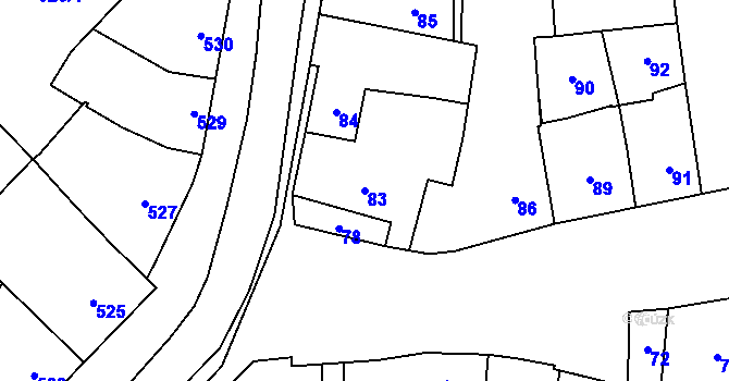 Parcela st. 83 v KÚ Křelov, Katastrální mapa