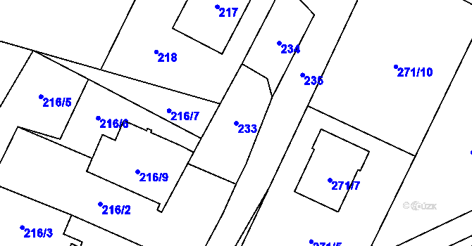 Parcela st. 233 v KÚ Křelov, Katastrální mapa