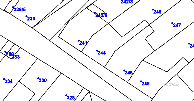 Parcela st. 244 v KÚ Křelov, Katastrální mapa