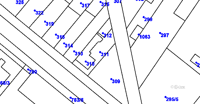 Parcela st. 311 v KÚ Křelov, Katastrální mapa