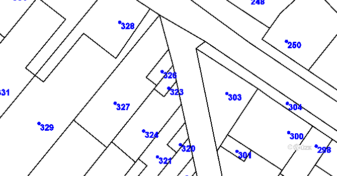 Parcela st. 323 v KÚ Křelov, Katastrální mapa