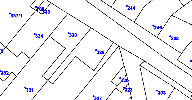 Parcela st. 328 v KÚ Křelov, Katastrální mapa