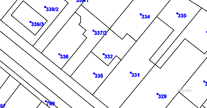 Parcela st. 332 v KÚ Křelov, Katastrální mapa