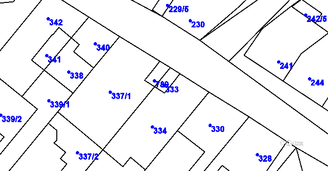 Parcela st. 333 v KÚ Křelov, Katastrální mapa
