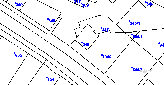 Parcela st. 348 v KÚ Křelov, Katastrální mapa