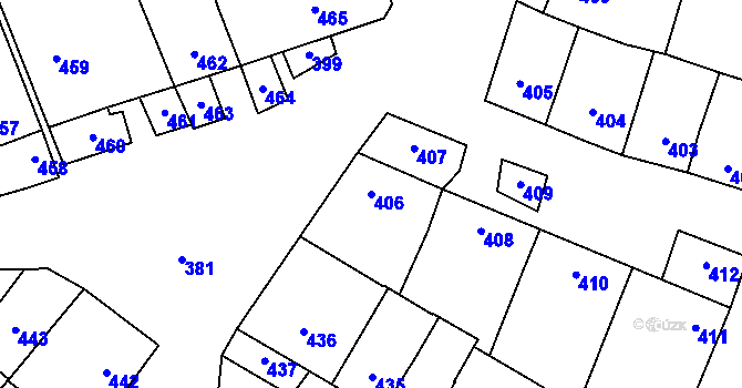 Parcela st. 406 v KÚ Křelov, Katastrální mapa