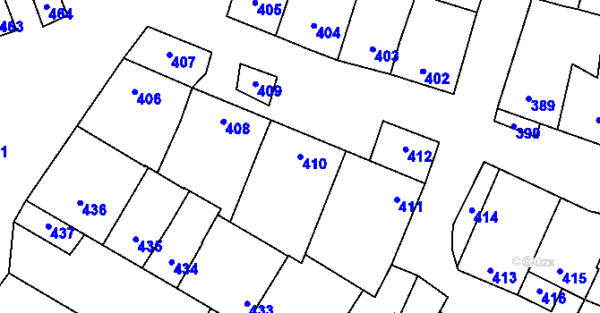 Parcela st. 410 v KÚ Křelov, Katastrální mapa