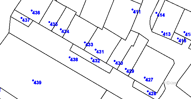 Parcela st. 431 v KÚ Křelov, Katastrální mapa