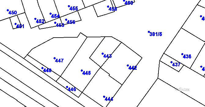 Parcela st. 443 v KÚ Křelov, Katastrální mapa