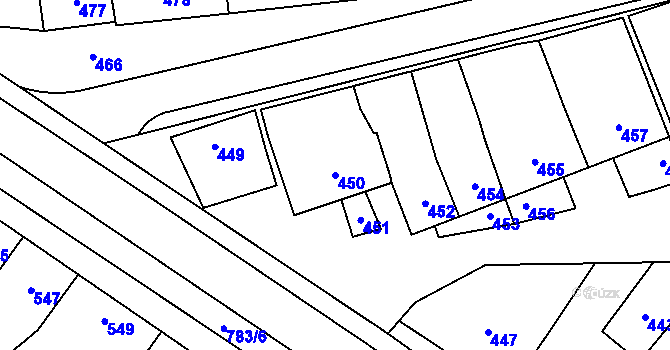 Parcela st. 450 v KÚ Křelov, Katastrální mapa