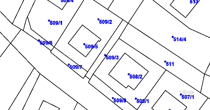 Parcela st. 509/3 v KÚ Křelov, Katastrální mapa