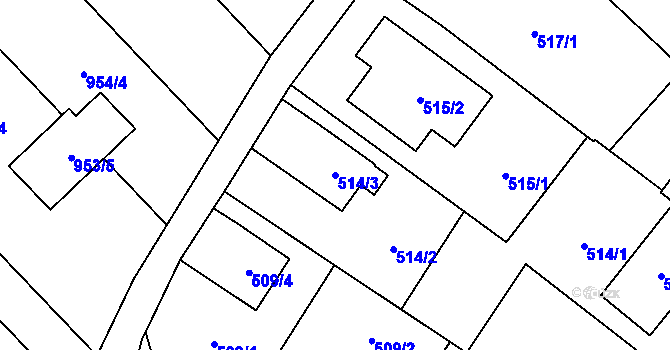 Parcela st. 514/3 v KÚ Křelov, Katastrální mapa
