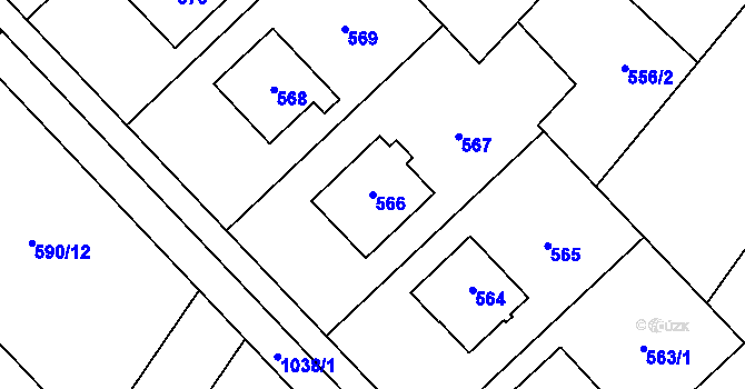 Parcela st. 566 v KÚ Křelov, Katastrální mapa
