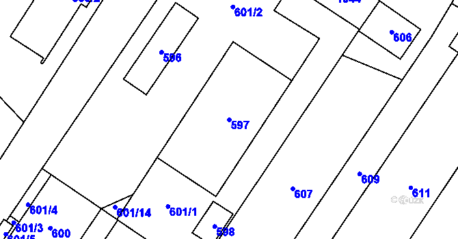 Parcela st. 597 v KÚ Křelov, Katastrální mapa