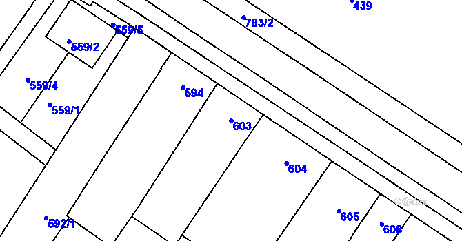 Parcela st. 603 v KÚ Křelov, Katastrální mapa