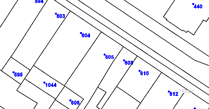 Parcela st. 605 v KÚ Křelov, Katastrální mapa