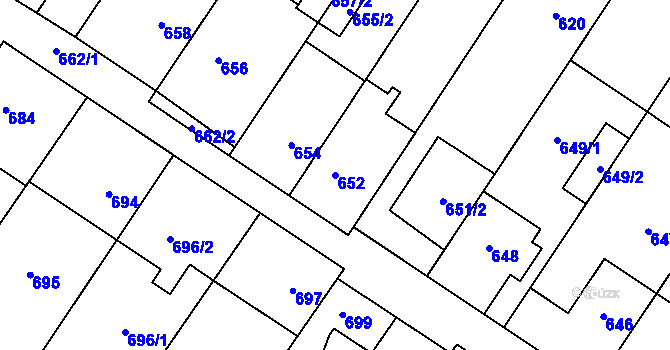 Parcela st. 652 v KÚ Křelov, Katastrální mapa