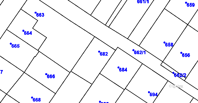 Parcela st. 682 v KÚ Křelov, Katastrální mapa