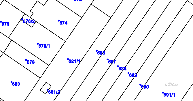 Parcela st. 686 v KÚ Křelov, Katastrální mapa