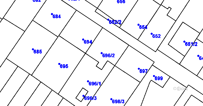 Parcela st. 696/2 v KÚ Křelov, Katastrální mapa