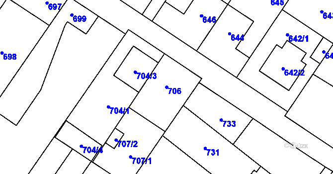 Parcela st. 706 v KÚ Křelov, Katastrální mapa