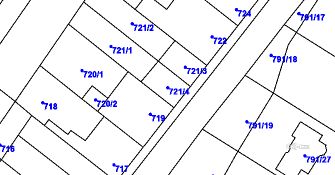 Parcela st. 721/4 v KÚ Křelov, Katastrální mapa