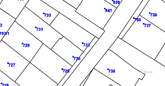 Parcela st. 732 v KÚ Křelov, Katastrální mapa