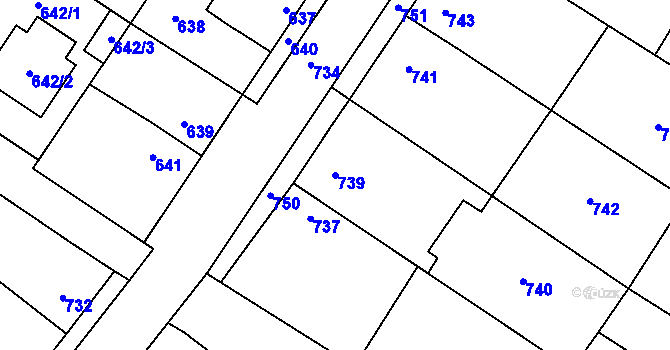 Parcela st. 739 v KÚ Křelov, Katastrální mapa