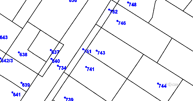 Parcela st. 743 v KÚ Křelov, Katastrální mapa
