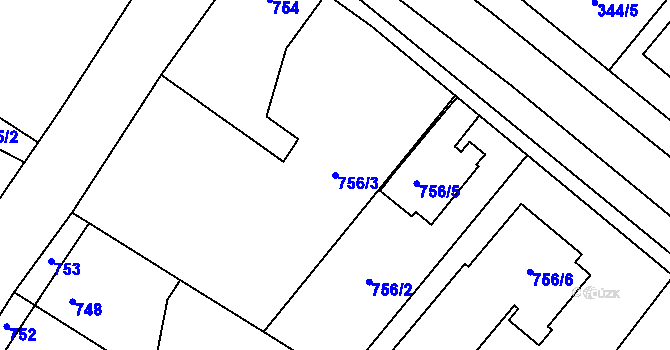 Parcela st. 756/3 v KÚ Křelov, Katastrální mapa