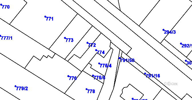 Parcela st. 774 v KÚ Křelov, Katastrální mapa