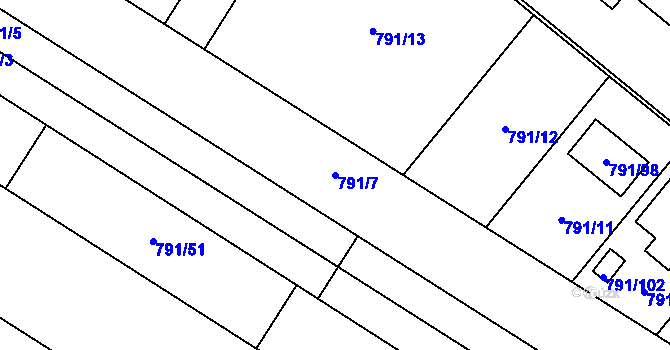 Parcela st. 791/7 v KÚ Křelov, Katastrální mapa