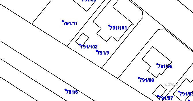 Parcela st. 791/9 v KÚ Křelov, Katastrální mapa