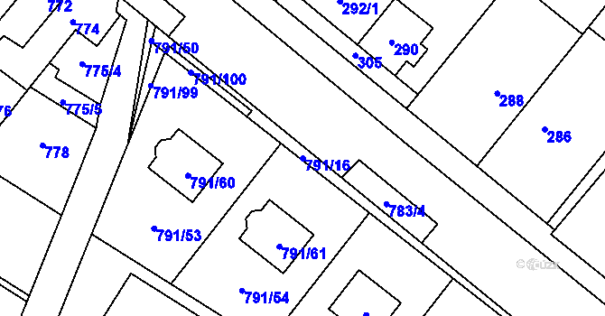 Parcela st. 791/16 v KÚ Křelov, Katastrální mapa