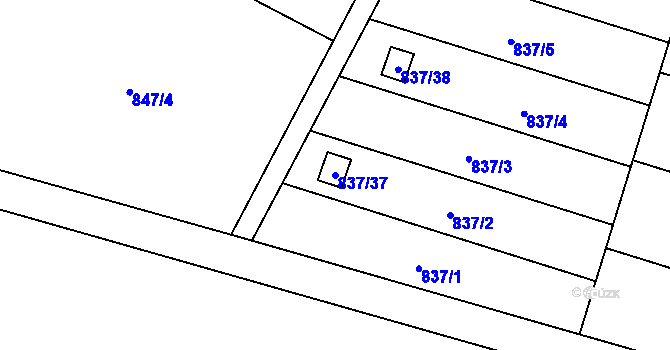 Parcela st. 837/37 v KÚ Křelov, Katastrální mapa