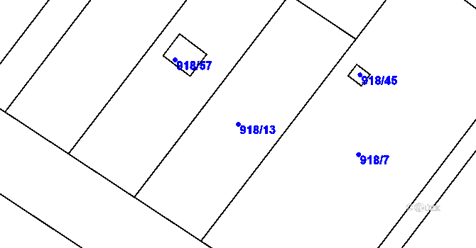 Parcela st. 918/13 v KÚ Křelov, Katastrální mapa