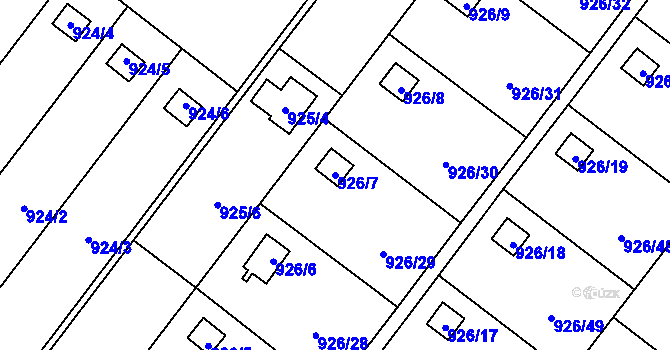 Parcela st. 926/7 v KÚ Křelov, Katastrální mapa