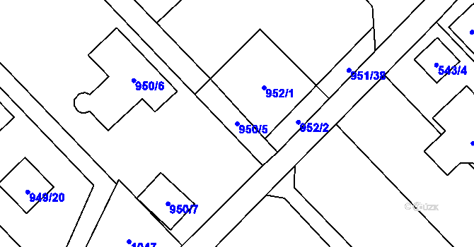 Parcela st. 950/5 v KÚ Křelov, Katastrální mapa