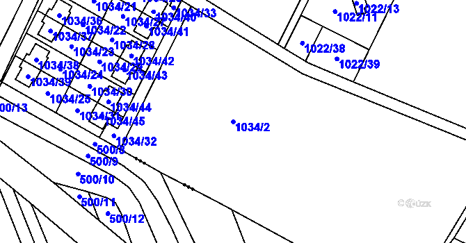 Parcela st. 1034/2 v KÚ Křelov, Katastrální mapa