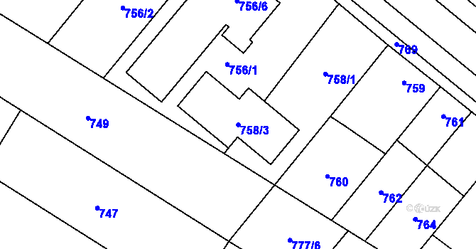 Parcela st. 758/3 v KÚ Křelov, Katastrální mapa