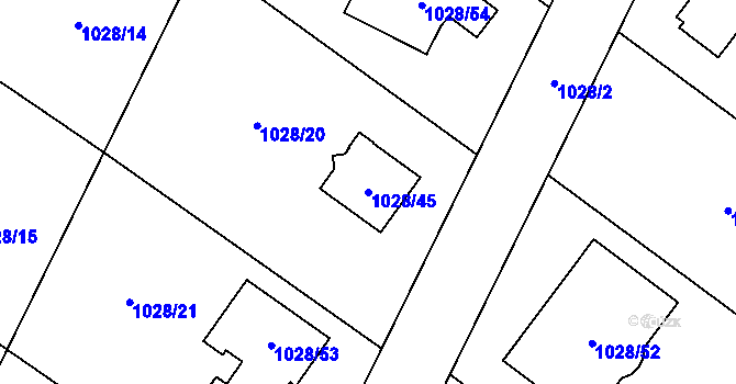Parcela st. 1028/45 v KÚ Křelov, Katastrální mapa