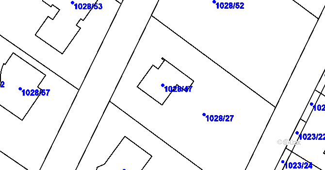 Parcela st. 1028/47 v KÚ Křelov, Katastrální mapa
