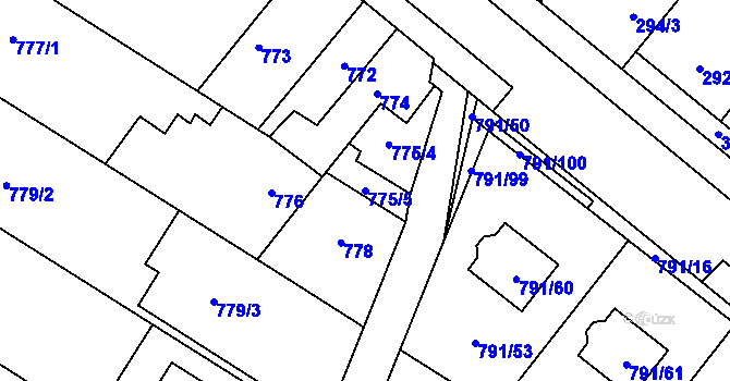 Parcela st. 775/5 v KÚ Křelov, Katastrální mapa